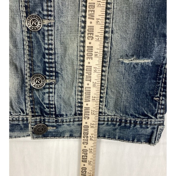 Rivet de Cru Classic Denim Jacket Long Sleeve Button Distressed Men's Small, NWT - Picture 4 of 11